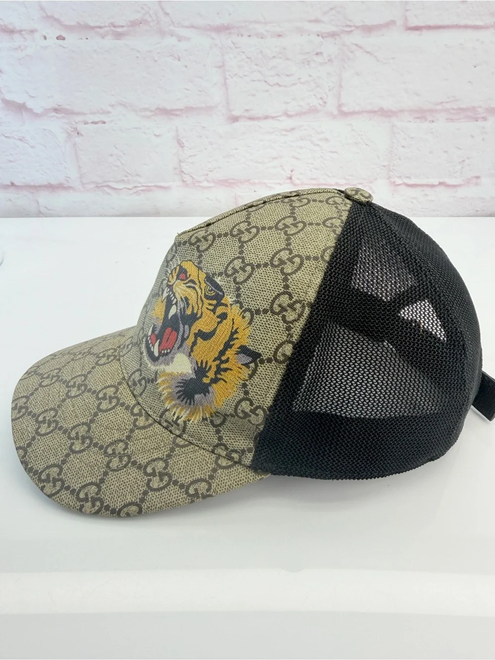 Gucci GG Supreme Monogram Tiger Print Baseball Hat M 58 Beige